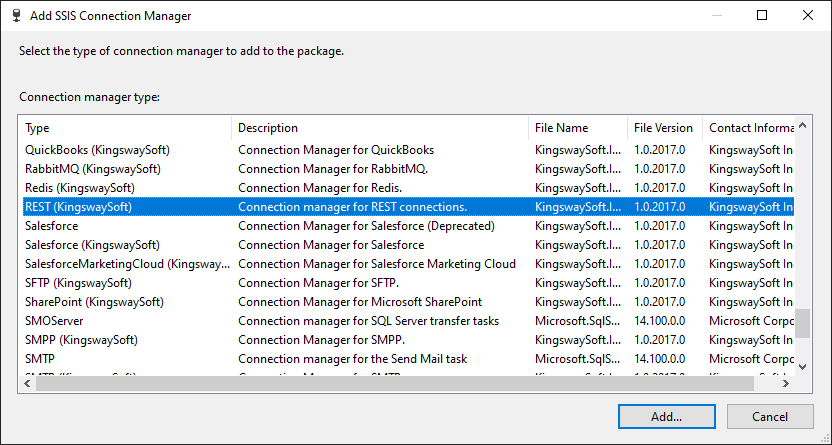 Add SSIS REST Connection Manager